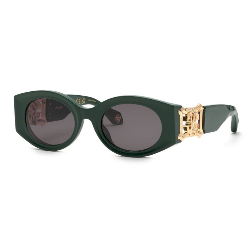 Roberto Cavalli SRC064 0D80 Green Gold Oval Sunglasses NWT Authentic